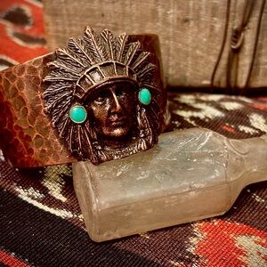 ⚙️3For$30⚙️ NEW Western Hammered Indian chief Copper-tone Cuff Bracelet
